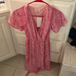 Pink floral midi dress